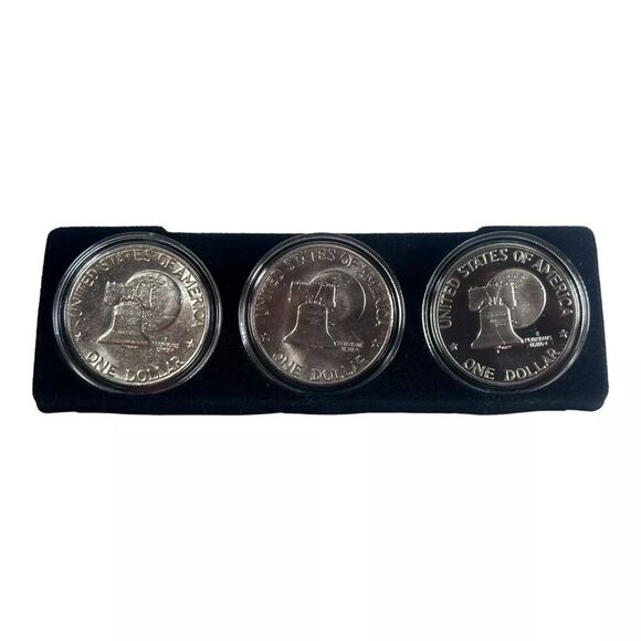 First Commemorative Mint Bicentennial Eisenhower Dollar 3 pc Coin Set - Picture 4 of 5